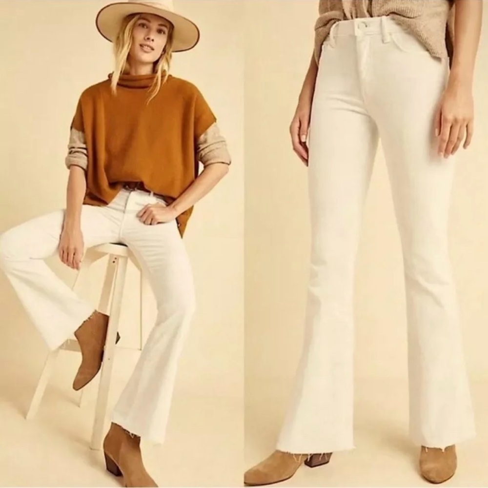 MOTHER Off-White Flared Wide-Leg Jeans